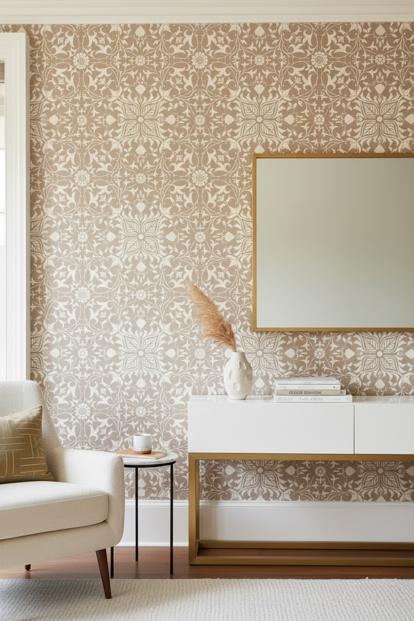 Stencilling a Feature Wall with the William Morris Net Ceiling Design