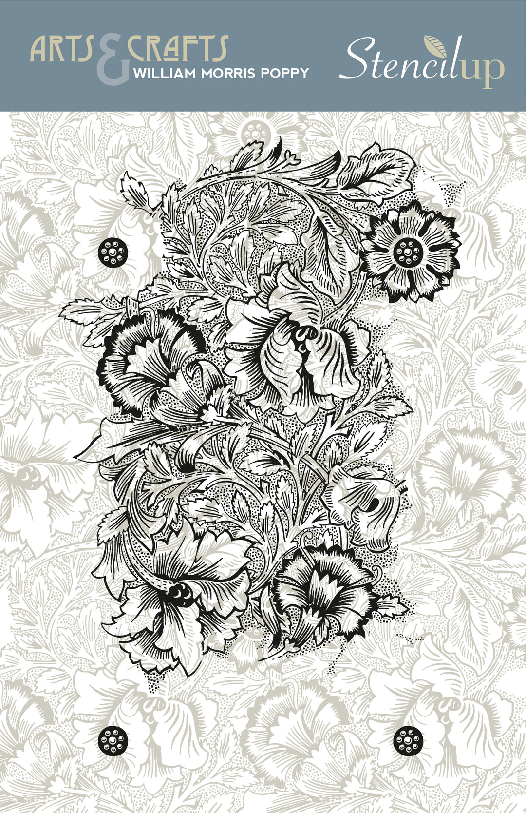 William Morris Poppies Repeating Stamp – Photopolymer Stamp for Seamless Arts & Crafts Patterns