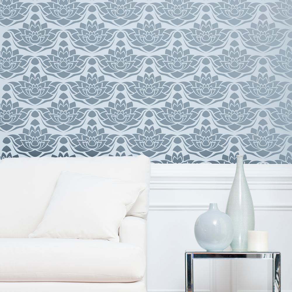 Lotus Flower painted wall stencil