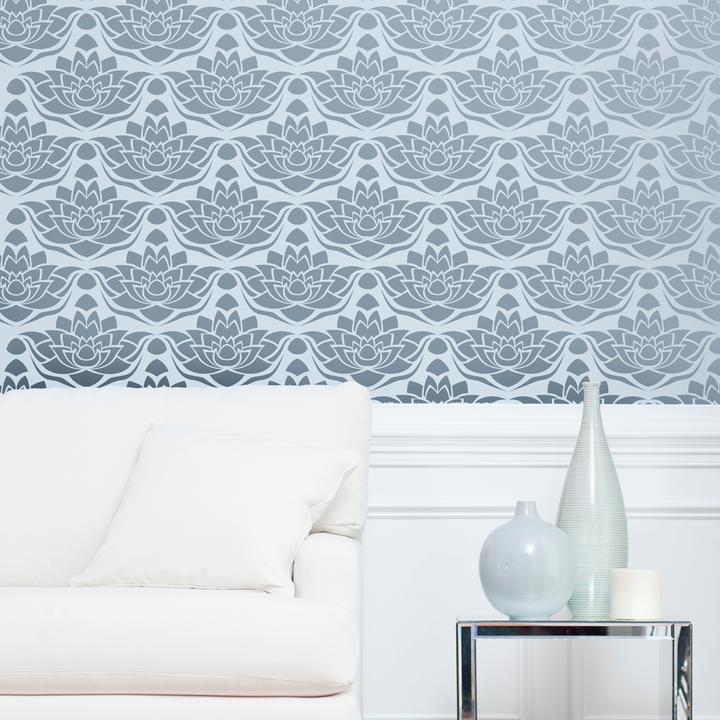 Lotus Flower painted wall stencil