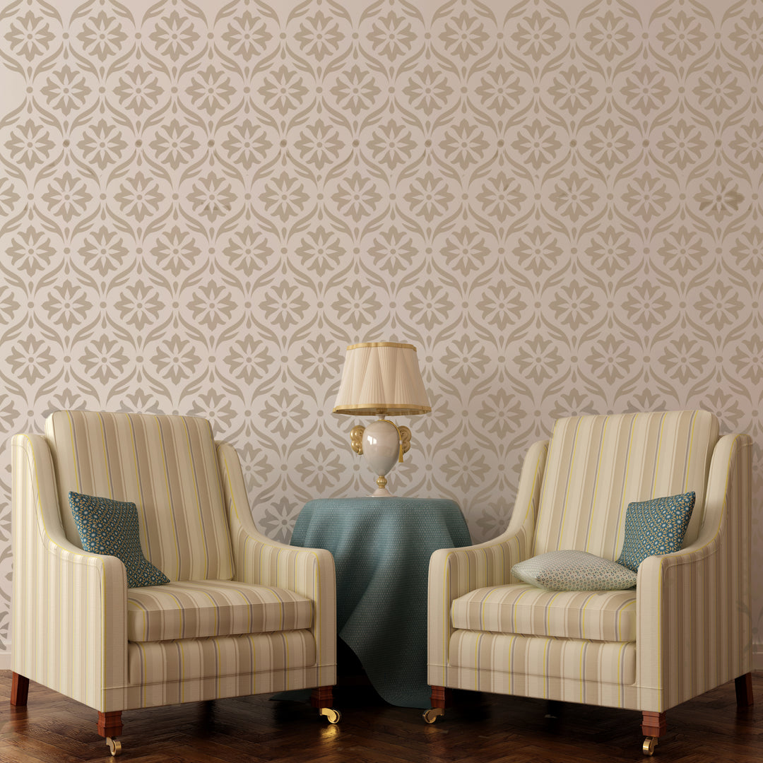 SIMPLE DAMASK Wall Stencil - Stencil Up