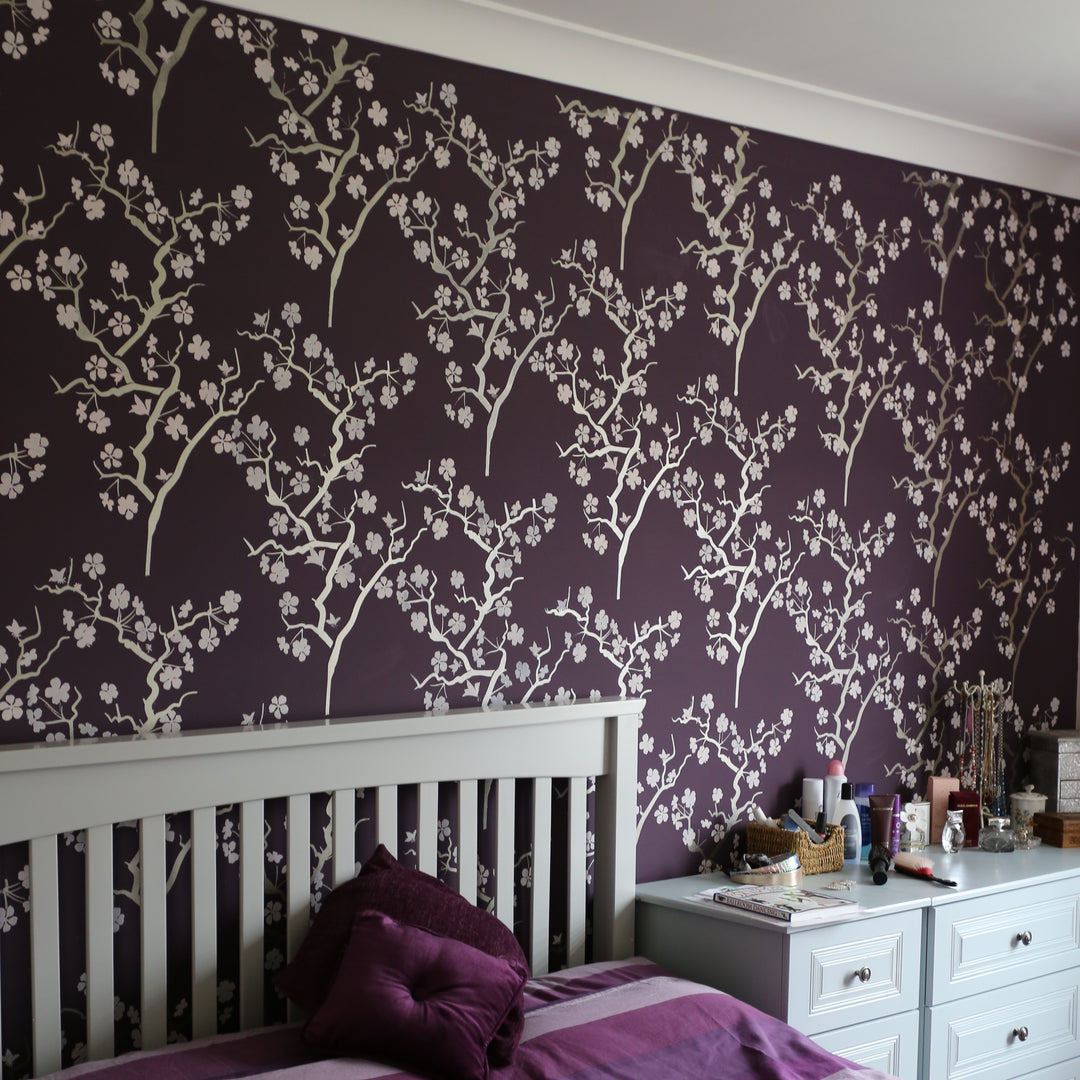 Purple Sakura painted stencil