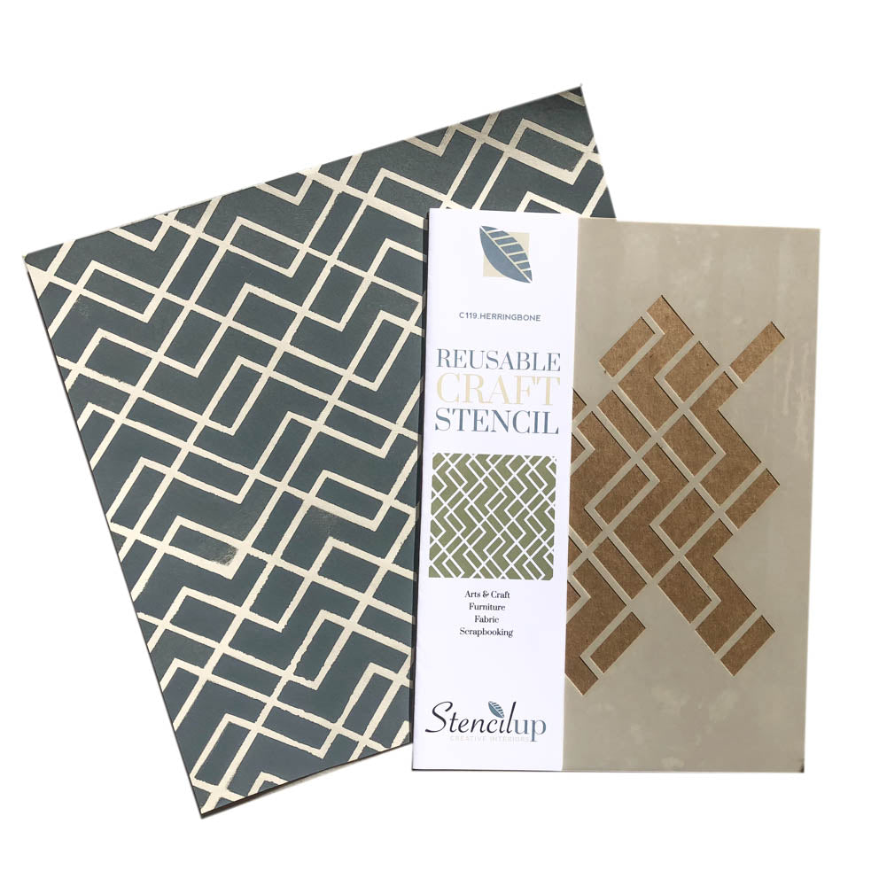Herringbone design stencil for furniture