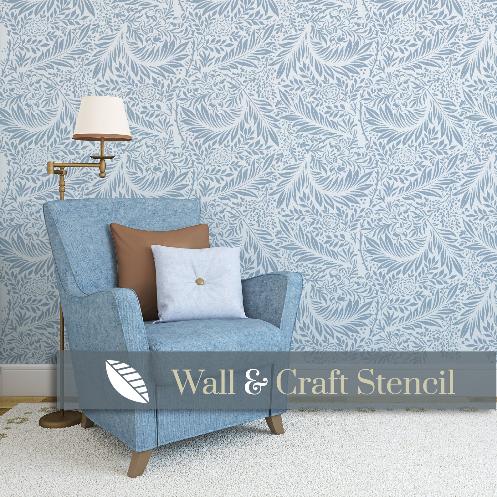 William Morris Larkspur stencil for wall - stencil.co.uk