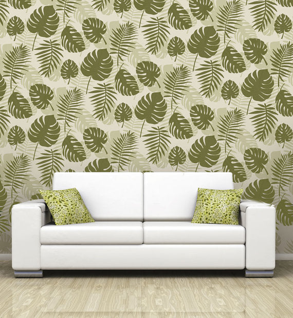 monstera wall stencil botanic wallpaper