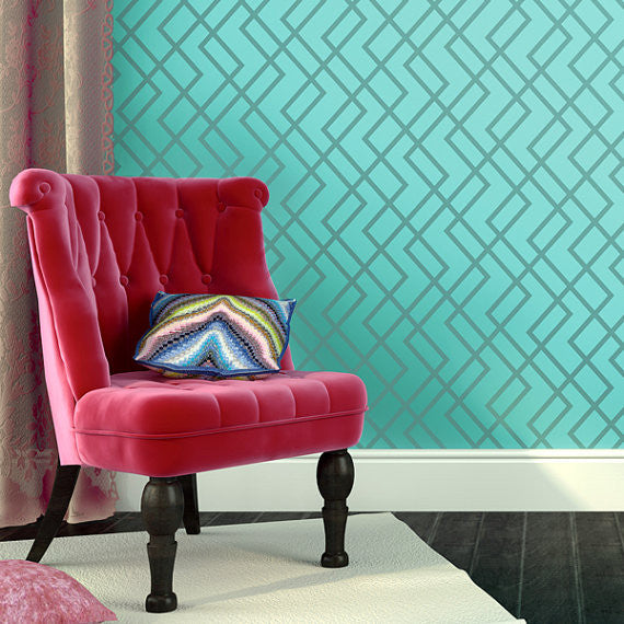 HERRINGBONE Wall Stencil - Stencil Up