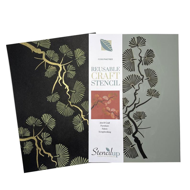Pine Tree Oriental stencil for painting - Chinoiserie design - stencilup.co.uk