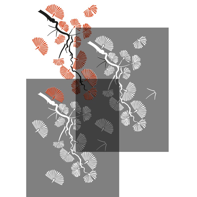 Pine Tree Oriental Wall Stencil