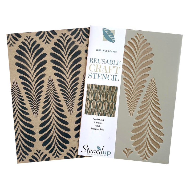 art deco leaves stencil for painting furniture - stencilup.co.uk