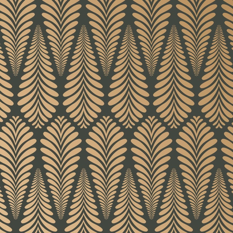 art deco leaves stencil for painting furniture - stencilup.co.uk
