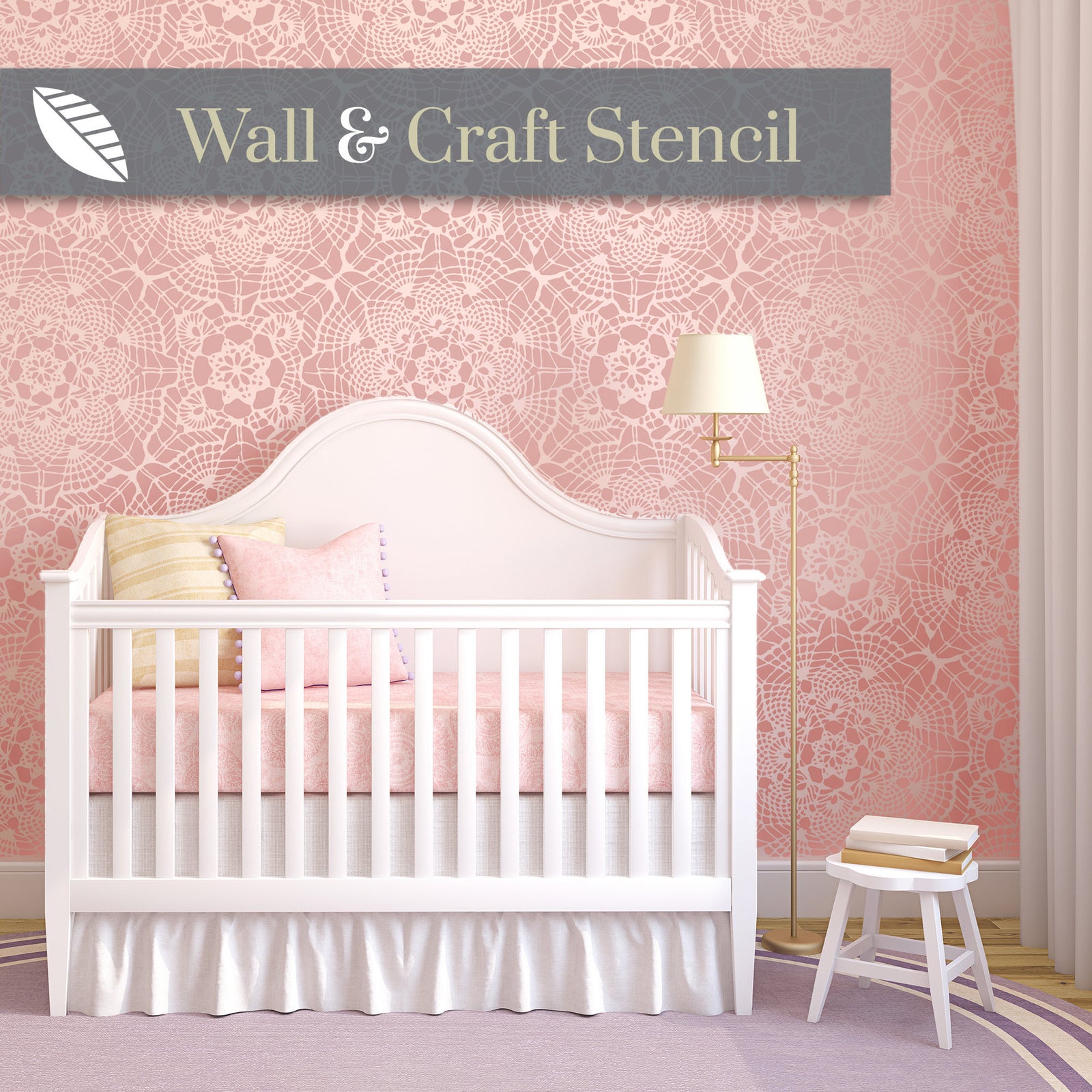 Vintage lace wall stencil - stencilup.co.uk
