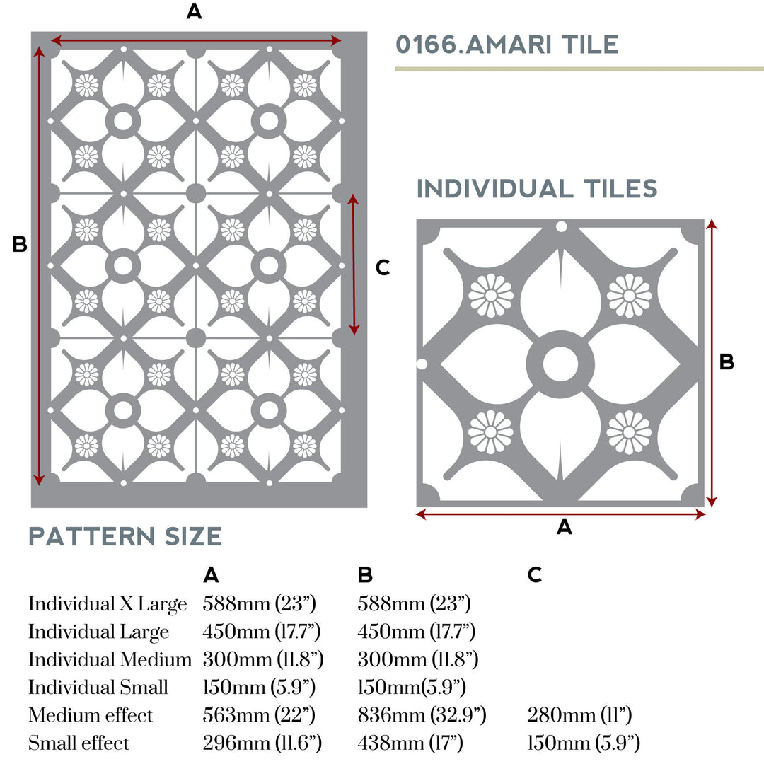 Amari tile stencil measurements  - stencilup.co.uk