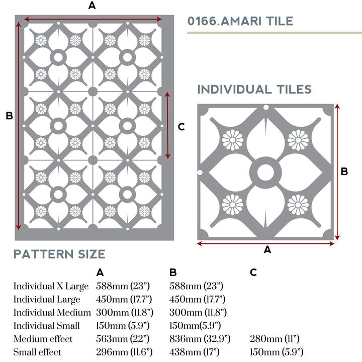 Amari tile stencil measurements  - stencilup.co.uk