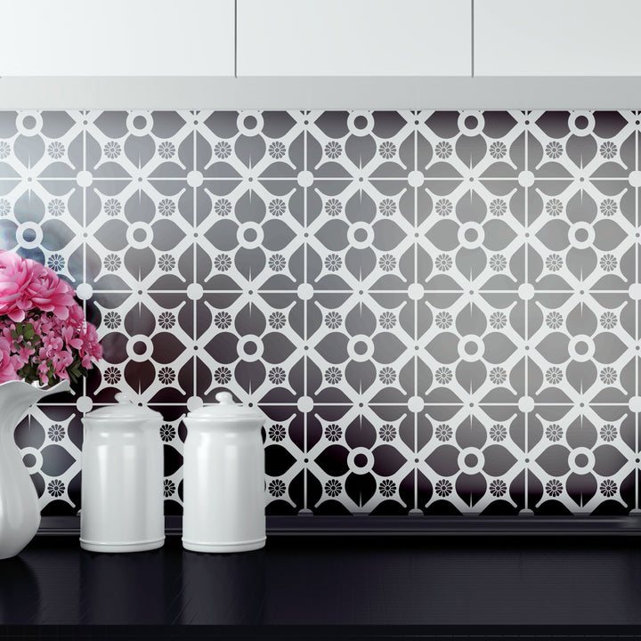 Amari tile stencil kitchen - stencilup.co.uk