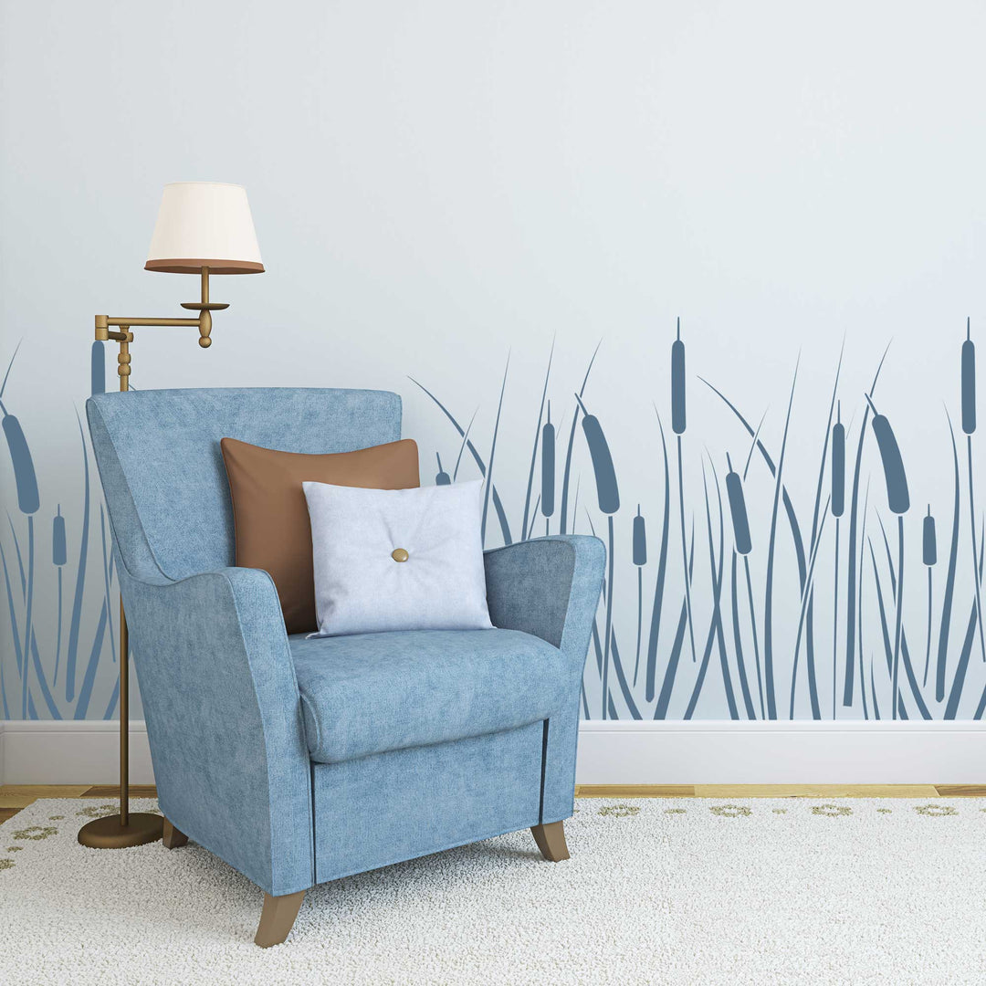 bulrush floral wall stencil - stencil.co.uk
