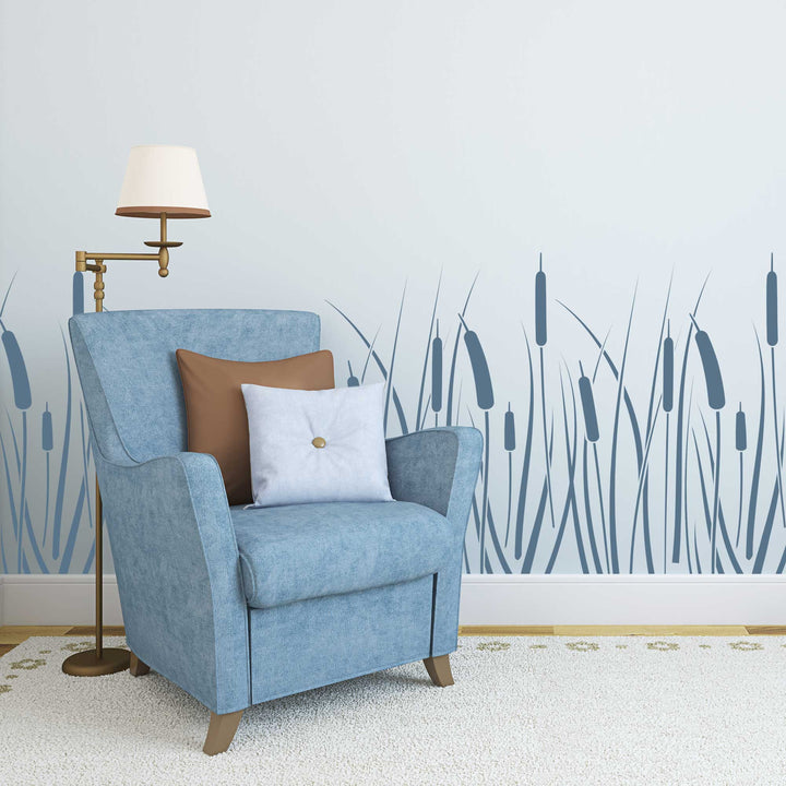 bulrush floral wall stencil - stencil.co.uk