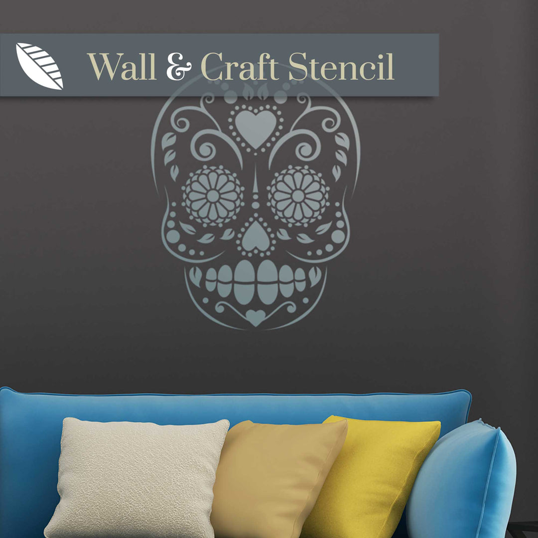 candy skull wall stencil - stencil.co.uk
