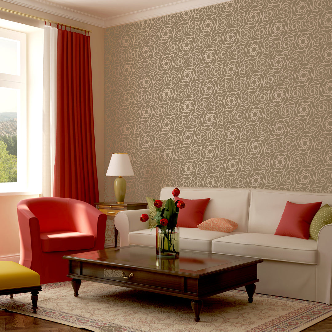 rose feature wall stencil